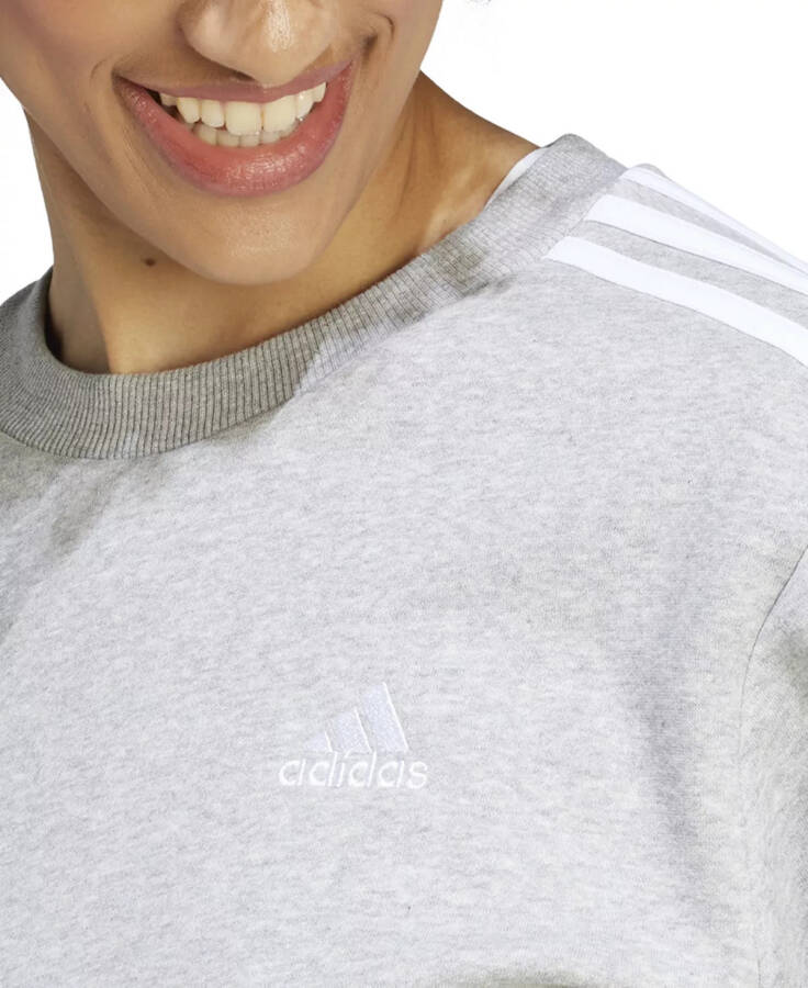 Women's 3-Stripe Cotton Fleece Crewneck Sweatshirt Medium Grey Heather/white - 5