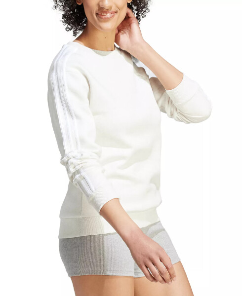 Women's 3-Stripe Cotton Fleece Crewneck Sweatshirt Off White Mel/white - 3