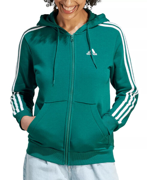 Women's 3-Stripe Cotton Fleece Full-Zip Hoodie Sweatshirt Collegiate Green/white - 1