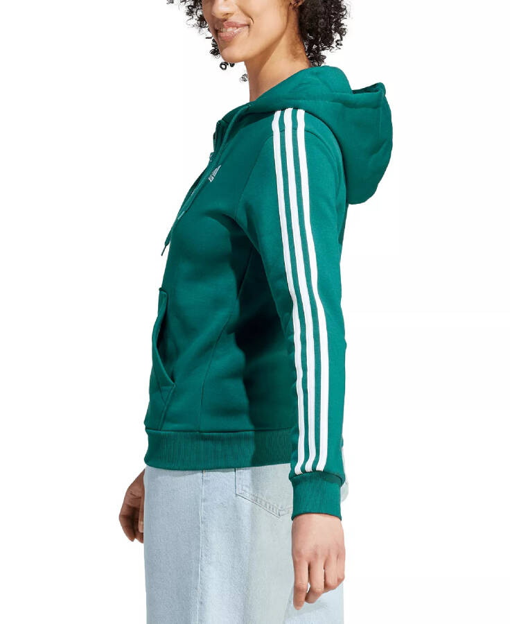 Women's 3-Stripe Cotton Fleece Full-Zip Hoodie Sweatshirt Collegiate Green/white - 2