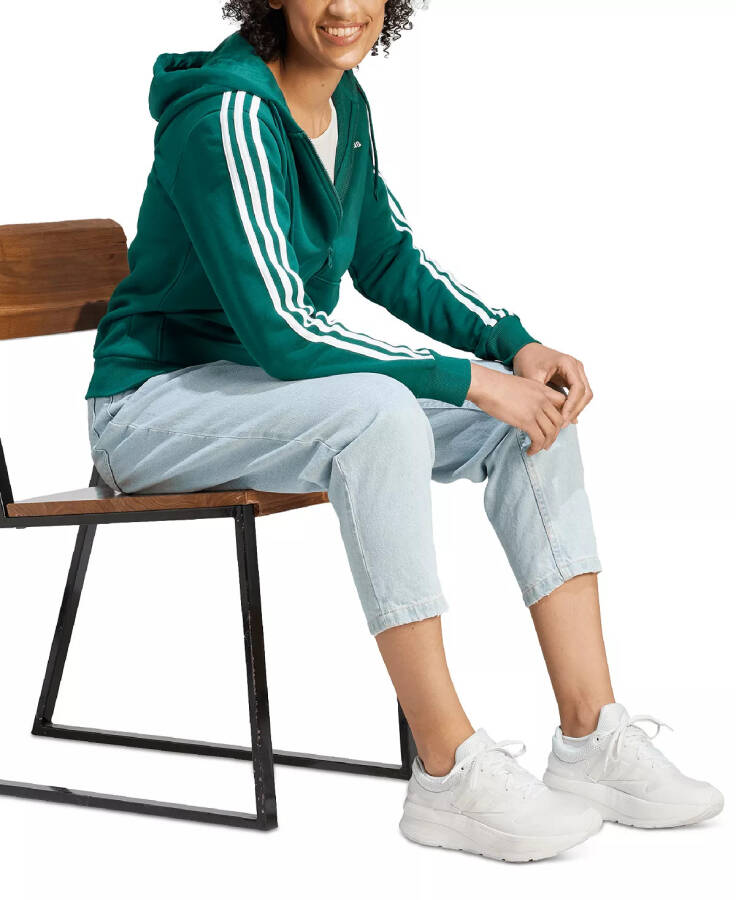 Women's 3-Stripe Cotton Fleece Full-Zip Hoodie Sweatshirt Collegiate Green/white - 5