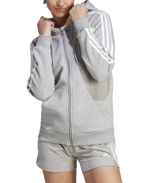 Women's 3-Stripe Cotton Fleece Full-Zip Hoodie Sweatshirt Medium Grey Heather/white - 1