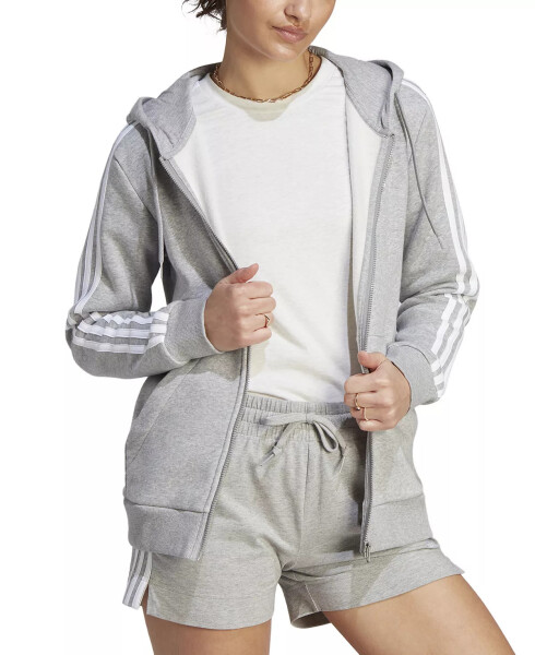 Women's 3-Stripe Cotton Fleece Full-Zip Hoodie Sweatshirt Medium Grey Heather/white - 3