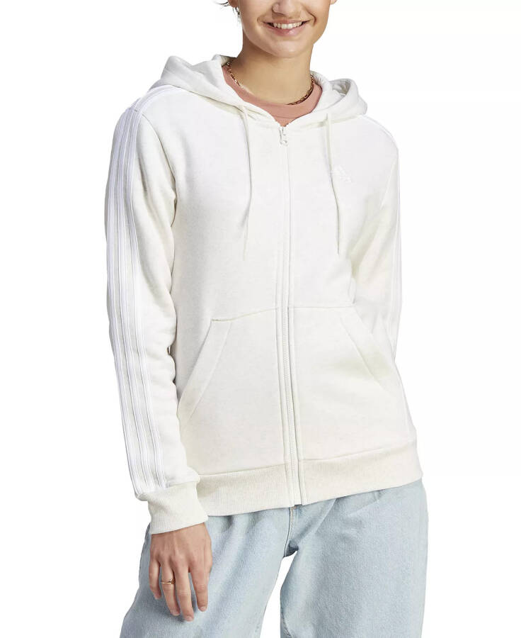 Women's 3-Stripe Cotton Fleece Full-Zip Hoodie Sweatshirt Off White Mel/white - 1