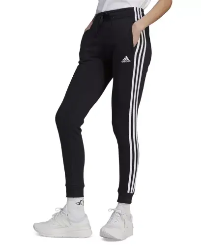 Women's 3-Stripe Cotton Fleece Sweatpant Jogger-Black/white - 1