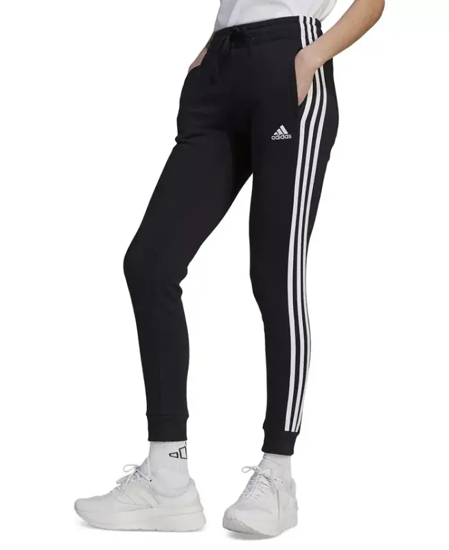 Women's 3-Stripe Cotton Fleece Sweatpant Jogger-Black/white - 1