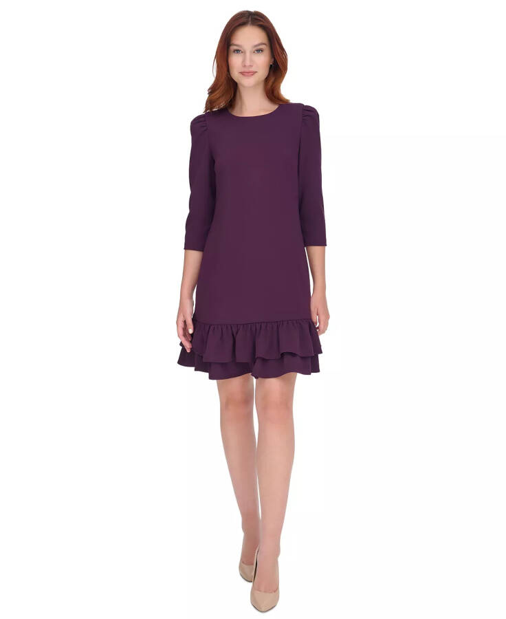 Women's 3/4-Sleeve Ruffled-Hem Dress Aubergine - 1