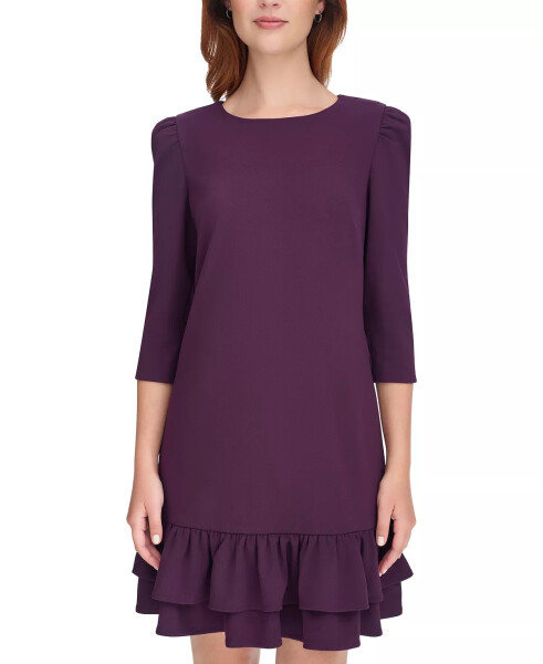 Women's 3/4-Sleeve Ruffled-Hem Dress Aubergine - 3