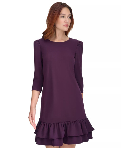 Women's 3/4-Sleeve Ruffled-Hem Dress Aubergine - 4