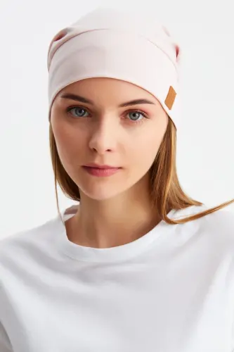 Women's 4 Seasons Cotton, Flexible, Ultra Soft Lightweight, Non-Sweat, Knitted Detail Jersey Hat-Powder - BUTIKGIZ (1)