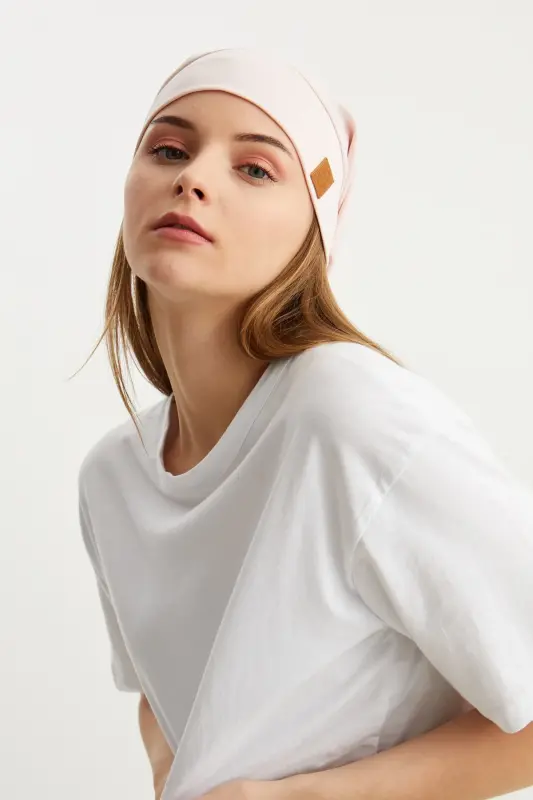 Women's 4 Seasons Cotton, Flexible, Ultra Soft Lightweight, Non-Sweat, Knitted Detail Jersey Hat-Powder - 7