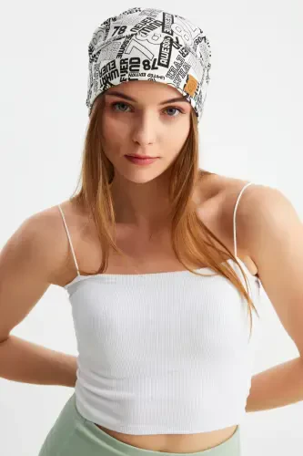 Women's 4 Seasons Cotton, Flexible, Ultra Soft Lightweight, Non-Sweat, Lace Detailed Knitted Hat-White Pattern - 3