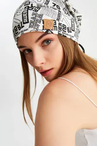 Women's 4 Seasons Cotton, Flexible, Ultra Soft Lightweight, Non-Sweat, Lace Detailed Knitted Hat-White Pattern - 5