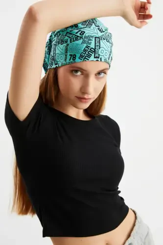 Women's 4 Seasons Cotton, Flexible, Ultra Soft Lightweight, Sweat-Proof, Yarn Detailed Knit Hat - Turquoise Pattern - BUTIKGIZ (1)