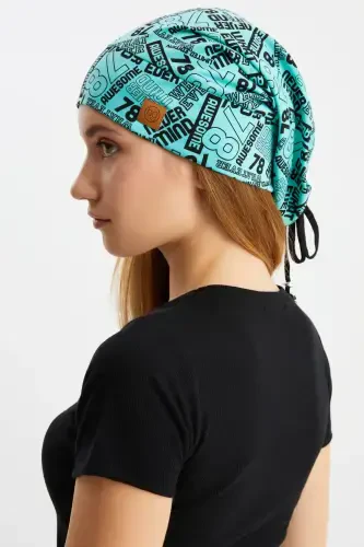 Women's 4 Seasons Cotton, Flexible, Ultra Soft Lightweight, Sweat-Proof, Yarn Detailed Knit Hat - Turquoise Pattern - 3