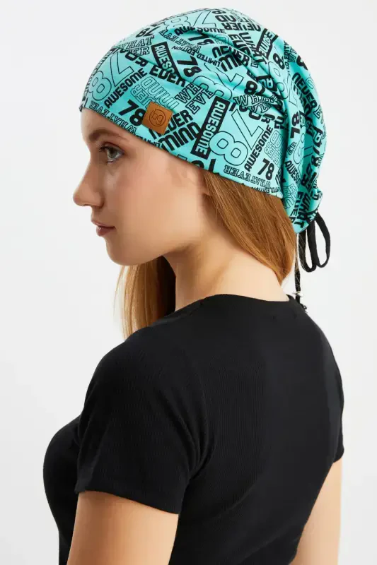 Women's 4 Seasons Cotton, Flexible, Ultra Soft Lightweight, Sweat-Proof, Yarn Detailed Knit Hat - Turquoise Pattern - 3
