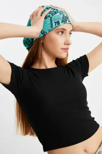 Women's 4 Seasons Cotton, Flexible, Ultra Soft Lightweight, Sweat-Proof, Yarn Detailed Knit Hat - Turquoise Pattern - 5