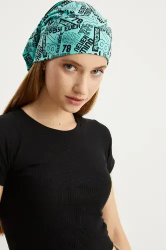 Women's 4 Seasons Cotton, Flexible, Ultra Soft Lightweight, Sweat-Proof, Yarn Detailed Knit Hat - Turquoise Pattern - 7