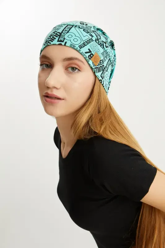 Women's 4 Seasons Cotton, Flexible, Ultra Soft Lightweight, Sweat-Proof, Yarn Detailed Knit Hat - Turquoise Pattern - 8