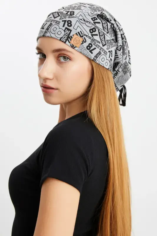 Women's 4 Seasons Cotton, Flexible, Ultra Soft Lightweight, Sweat-Proof, Yarn Detailed Knitted Hat-Gray Pattern - BUTIKGIZ