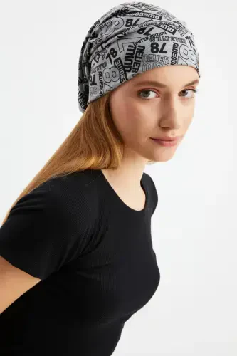 Women's 4 Seasons Cotton, Flexible, Ultra Soft Lightweight, Sweat-Proof, Yarn Detailed Knitted Hat-Gray Pattern - BUTIKGIZ (1)