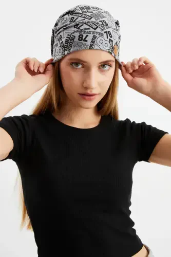 Women's 4 Seasons Cotton, Flexible, Ultra Soft Lightweight, Sweat-Proof, Yarn Detailed Knitted Hat-Gray Pattern - 3