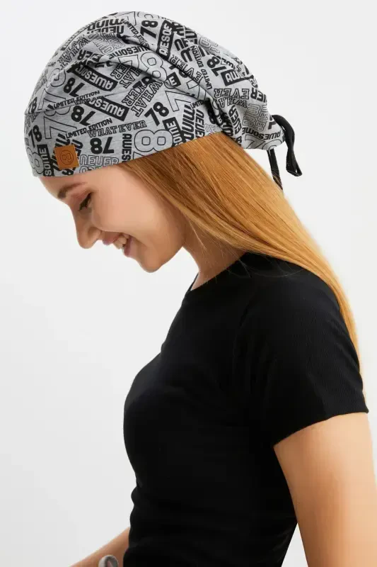 Women's 4 Seasons Cotton, Flexible, Ultra Soft Lightweight, Sweat-Proof, Yarn Detailed Knitted Hat-Gray Pattern - 5