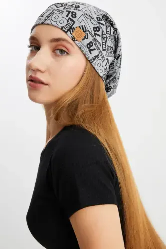 Women's 4 Seasons Cotton, Flexible, Ultra Soft Lightweight, Sweat-Proof, Yarn Detailed Knitted Hat-Gray Pattern - 6