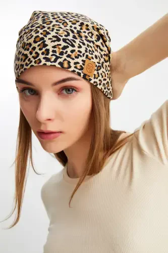 Women's 4 Seasons Cotton, Flexible, Ultra Soft Lightweight, Sweatproof, Yarn Detailed Knitted Hat-Leopard - 3