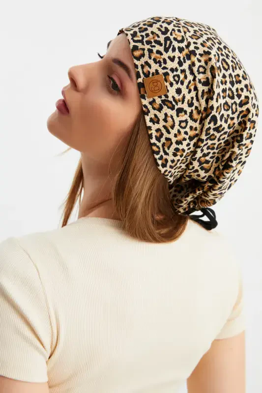 Women's 4 Seasons Cotton, Flexible, Ultra Soft Lightweight, Sweatproof, Yarn Detailed Knitted Hat-Leopard - 4