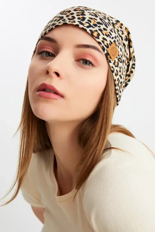 Women's 4 Seasons Cotton, Flexible, Ultra Soft Lightweight, Sweatproof, Yarn Detailed Knitted Hat-Leopard - 6