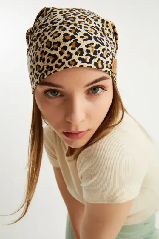 Women's 4 Seasons Cotton, Flexible, Ultra Soft Lightweight, Sweatproof, Yarn Detailed Knitted Hat-Leopard - 8
