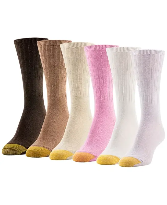 Women's 6-Pack Casual Ribbed Crew Socks - Assortment 8 - 1