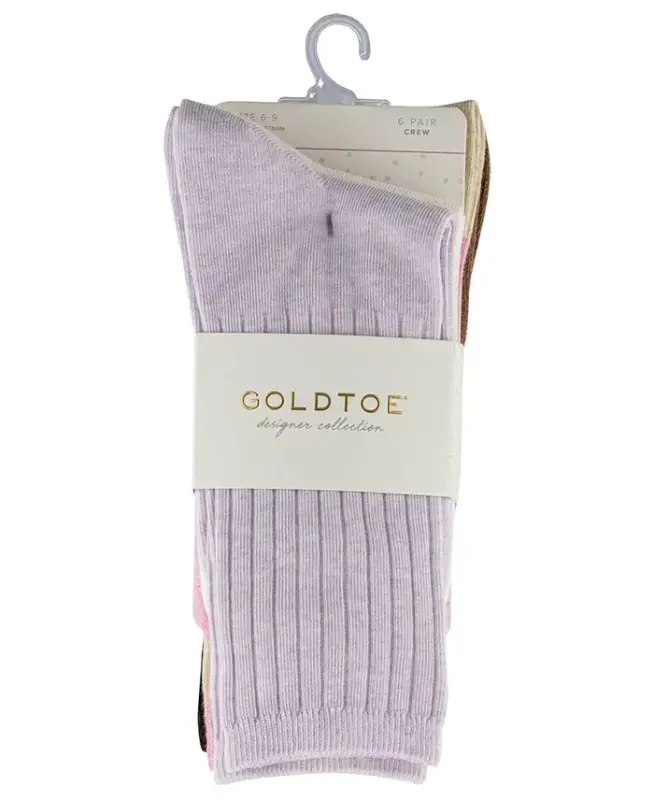Women's 6-Pack Casual Ribbed Crew Socks - Assortment 8 - 3