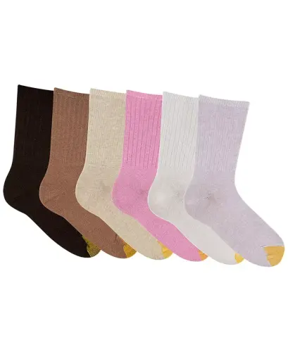Women's 6-Pack Casual Ribbed Crew Socks - Assortment 8 - GOLD TOE (1)