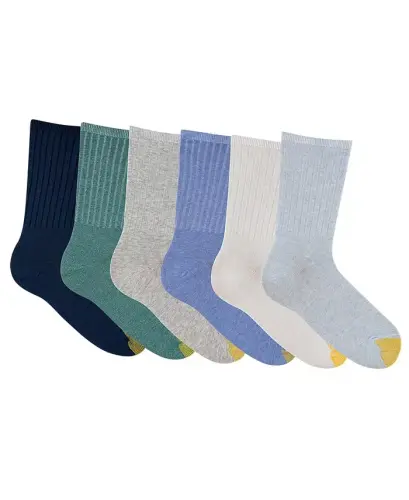 Women's 6-Pack Casual Ribbed Crew Socks - Assortment 9 - GOLD TOE (1)