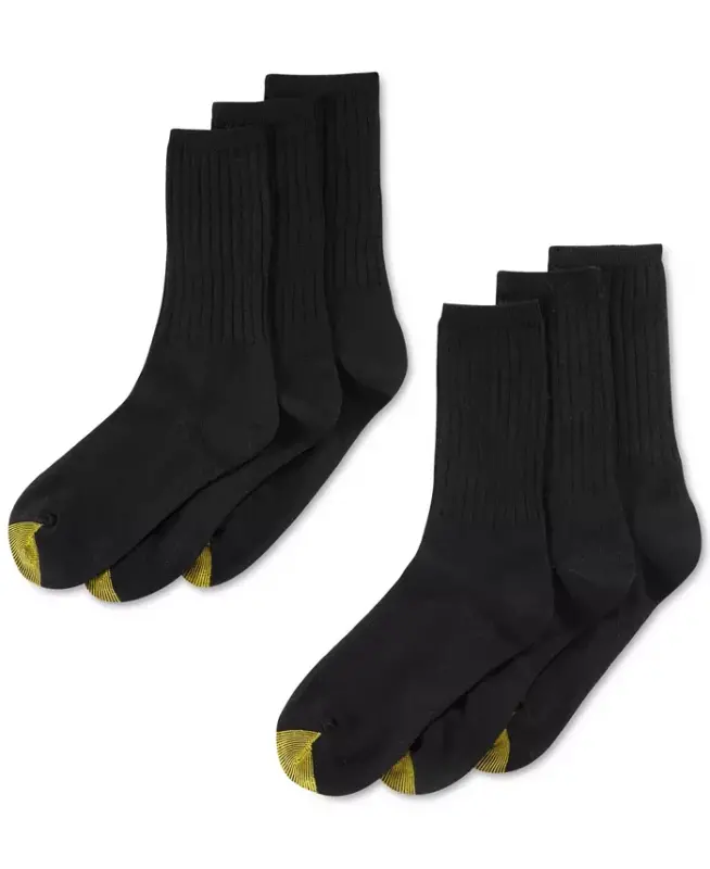 Women's 6-Pack Casual Ribbed Crew Socks-Black - 1
