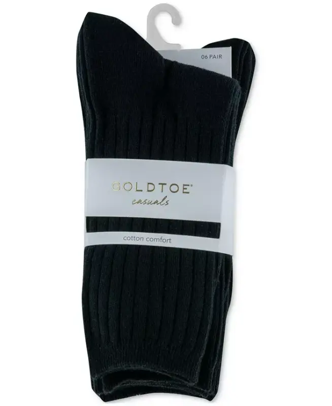 Women's 6-Pack Casual Ribbed Crew Socks-Black - 2