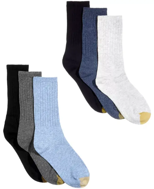 Women's 6-Pack Casual Ribbed Crew Socks - Denim - GOLD TOE
