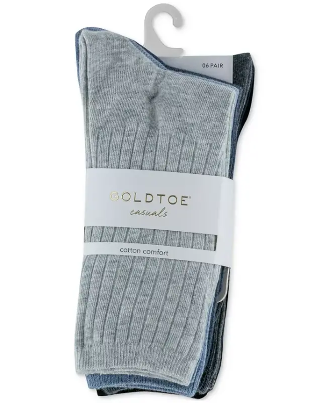 Women's 6-Pack Casual Ribbed Crew Socks - Denim - 8