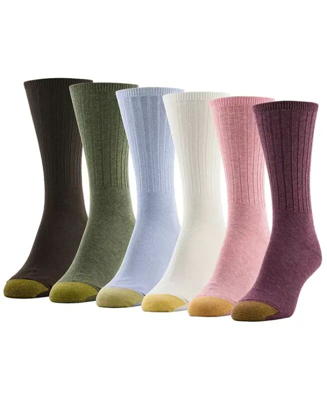 Women's 6-Pack Casual Ribbed Crew Socks - Plum/ Mauve/ Olive Pk - GOLD TOE