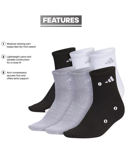 Women's 6-Pk. Superlite 3.0 Quarter Socks-Black/White - 6