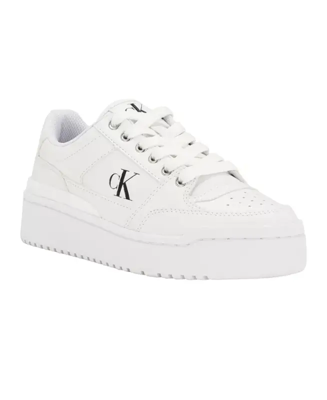 Alondra Casual Lace-Up Platform Sneakers-White - CALVIN KLEIN