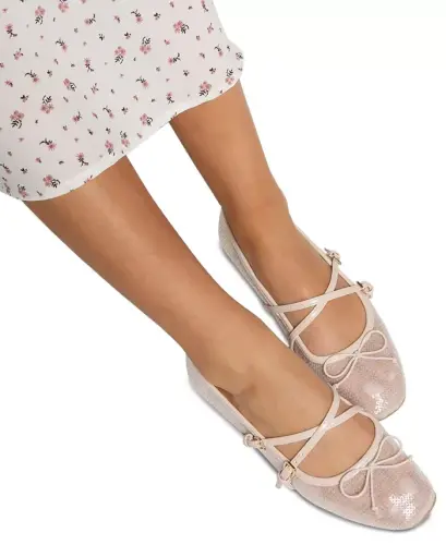 Women's Amberlee Cross Strap Ballet Flats-Grey Mesh - 6