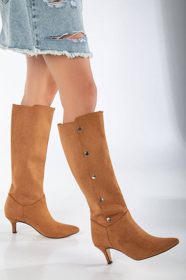 Women's ankle boots with mirror detail, pointed toe, and buckle closure. 6 cm suede heel. - 2