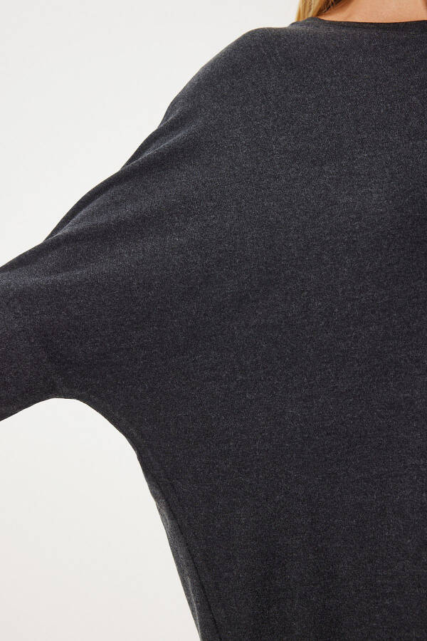 Women's Anthracite Bicycle Neck Batwing Sleeve Knitted Blouse EN00616 - 6