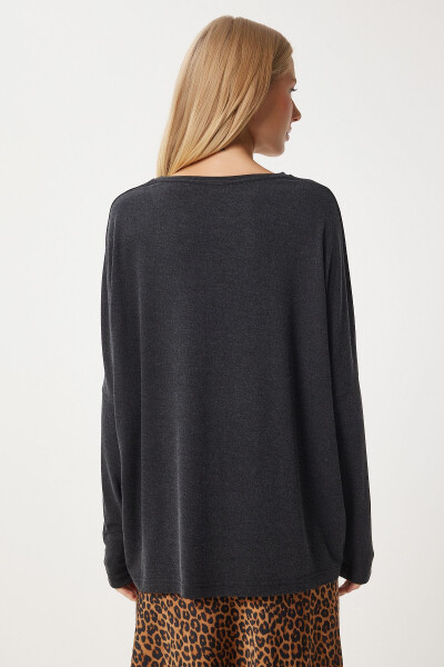 Women's Anthracite Bicycle Neck Batwing Sleeve Knitted Blouse EN00616 - 7