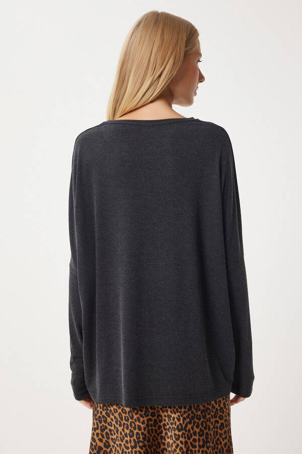 Women's Anthracite Bicycle Neck Batwing Sleeve Knitted Blouse EN00616 - 7