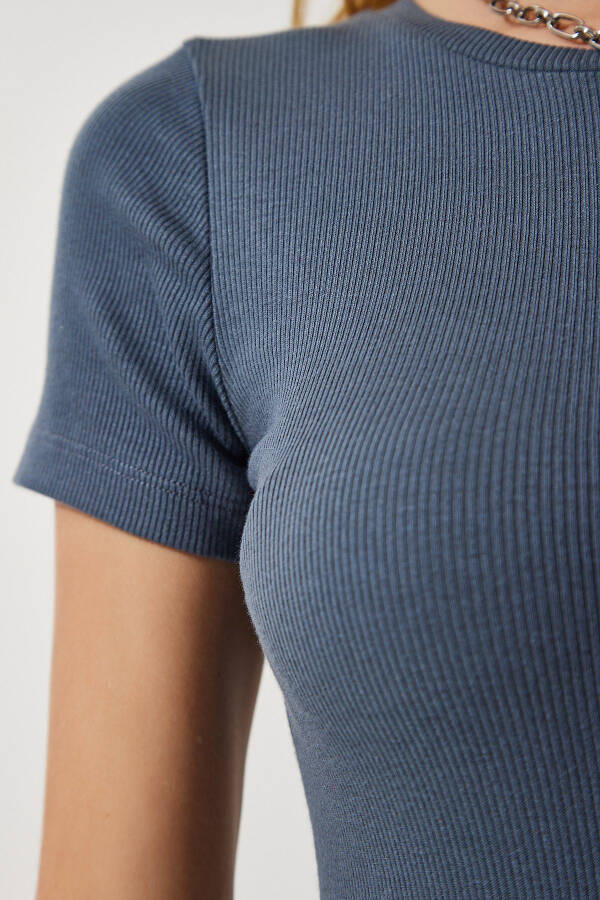 Women's Anthracite Bicycle Neck Fitted Knitted Dress UB00241 - 3