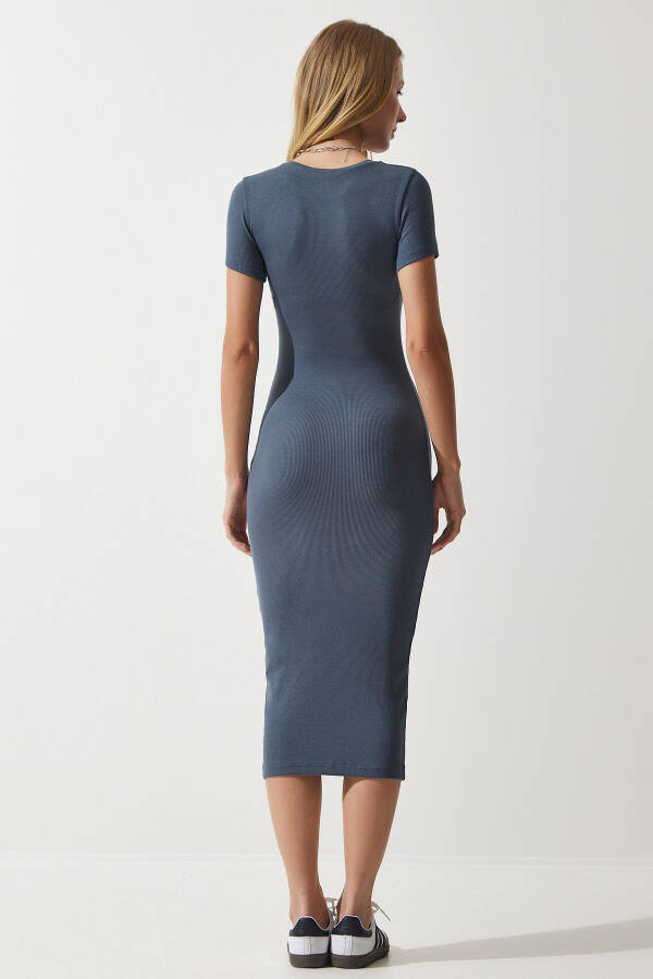 Women's Anthracite Bicycle Neck Fitted Knitted Dress UB00241 - 4
